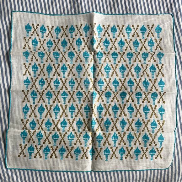 Vintage Set of 2 Hankies 60s MCM Block Print Torch Handkerchiefs - Picture 2 of 3